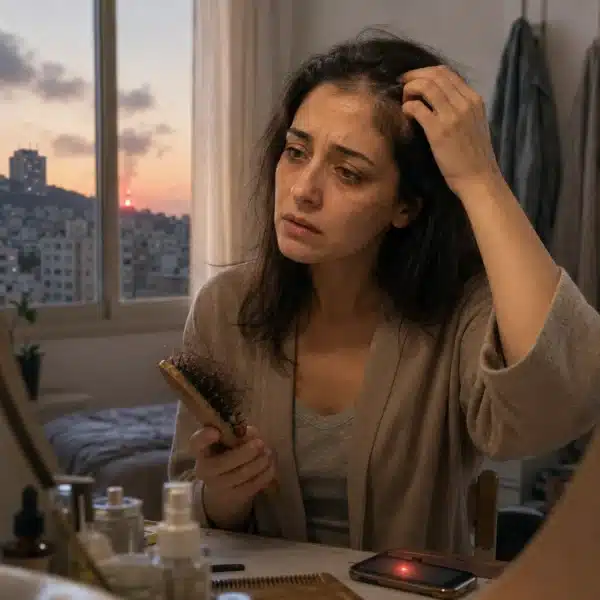 How wartime stress in Israel in 2026 can affect hair loss, thinning hair, brittle hair and scalp health. Diagnosis and treatment at Abramsky - Hair Health Center in Haifa.